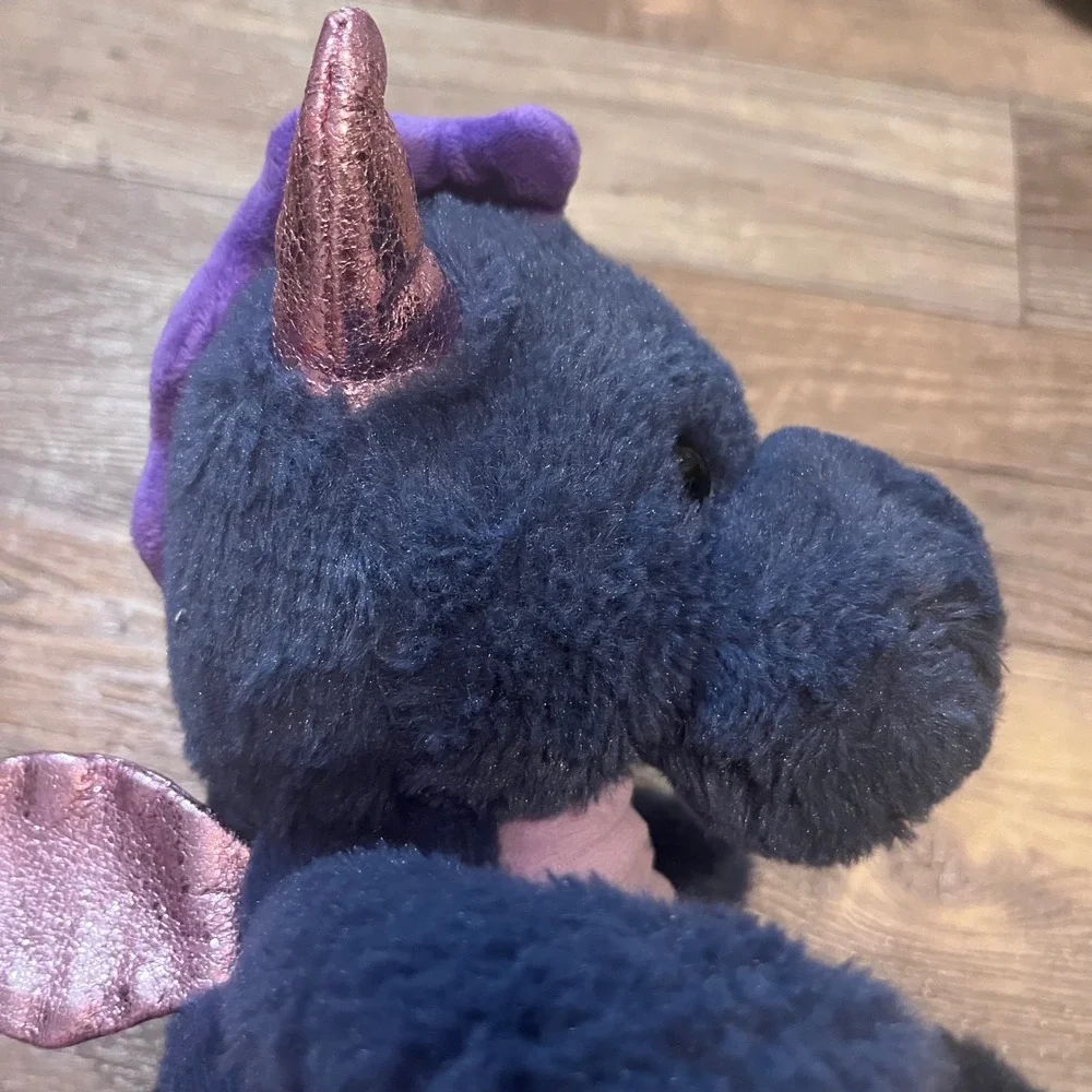 Russ Jazwares‎ Navy Blue Dragon Plush Metallic Pink Wings Purple Corduroy Belly